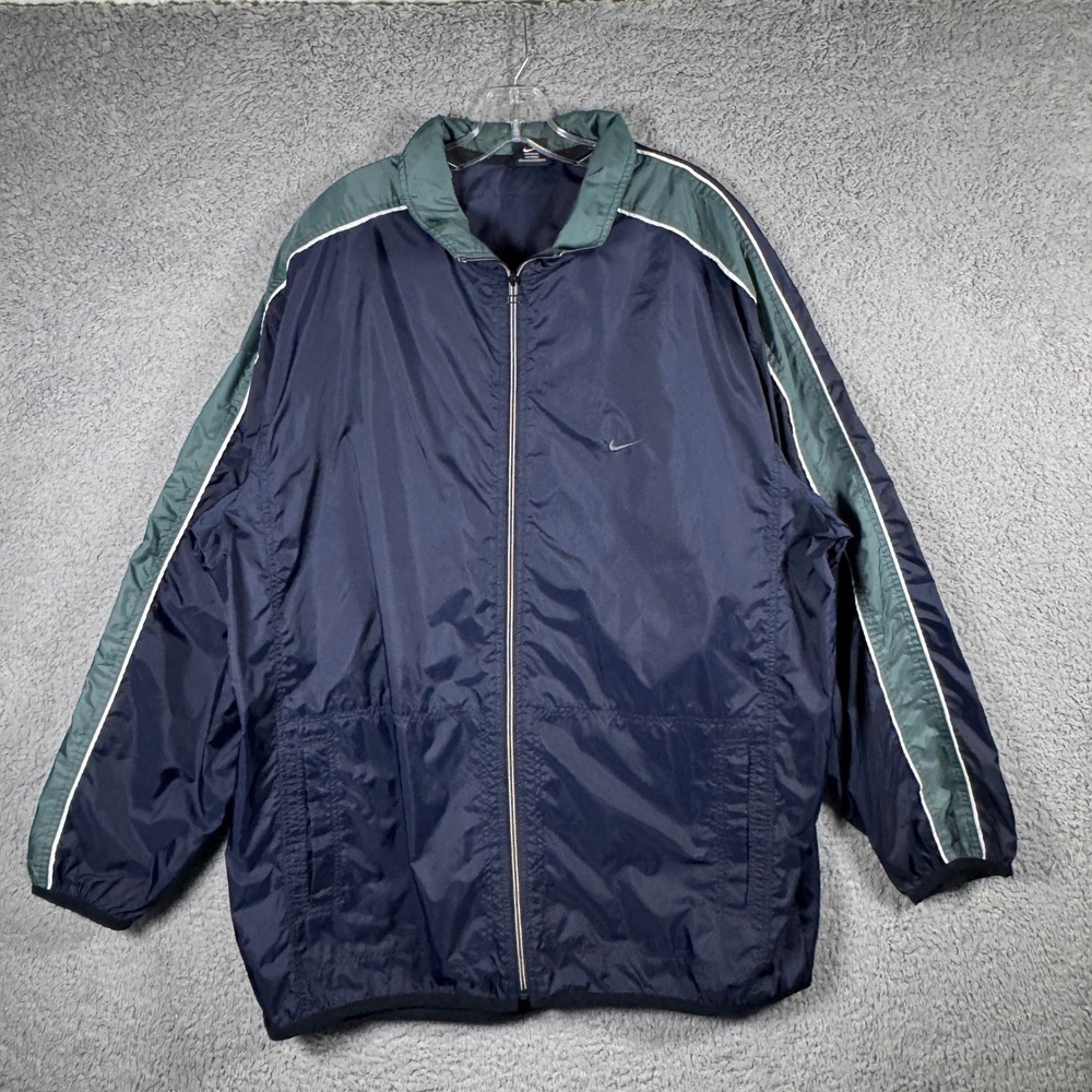 Mens Nike Vintage Track Jacket XXL Navy Blue Green Full Zip Windbreaker Piping